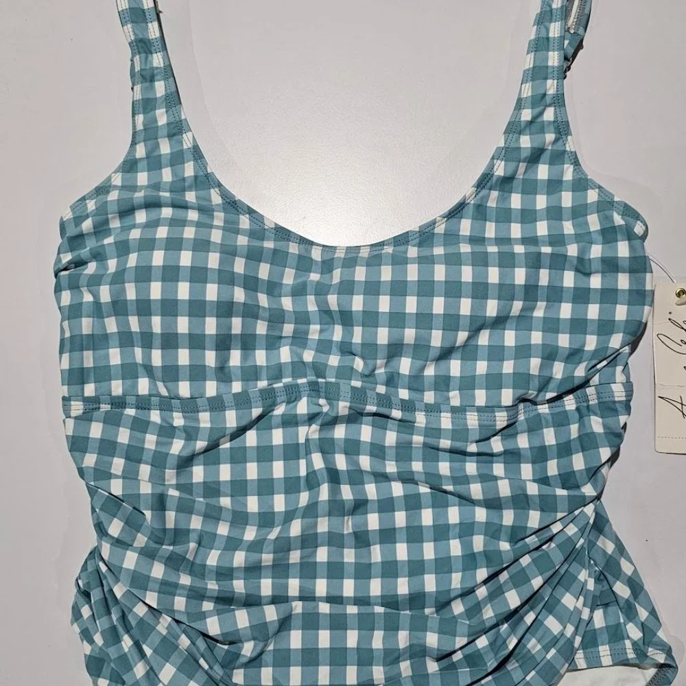 Anne Cole Plus Size Checked Shirred One-Piece Swimsuit